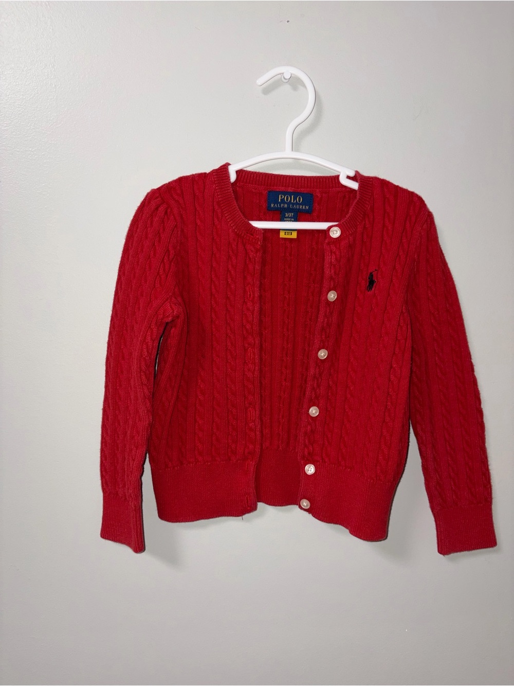 Polo Ralph Lauren Mini Cable Cotton Button Cardigan Eaton Red 3T Retails For $65